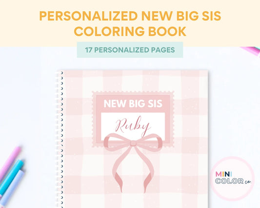 Big Sister Gift Custom Coloring Book (Pink Ribbon)